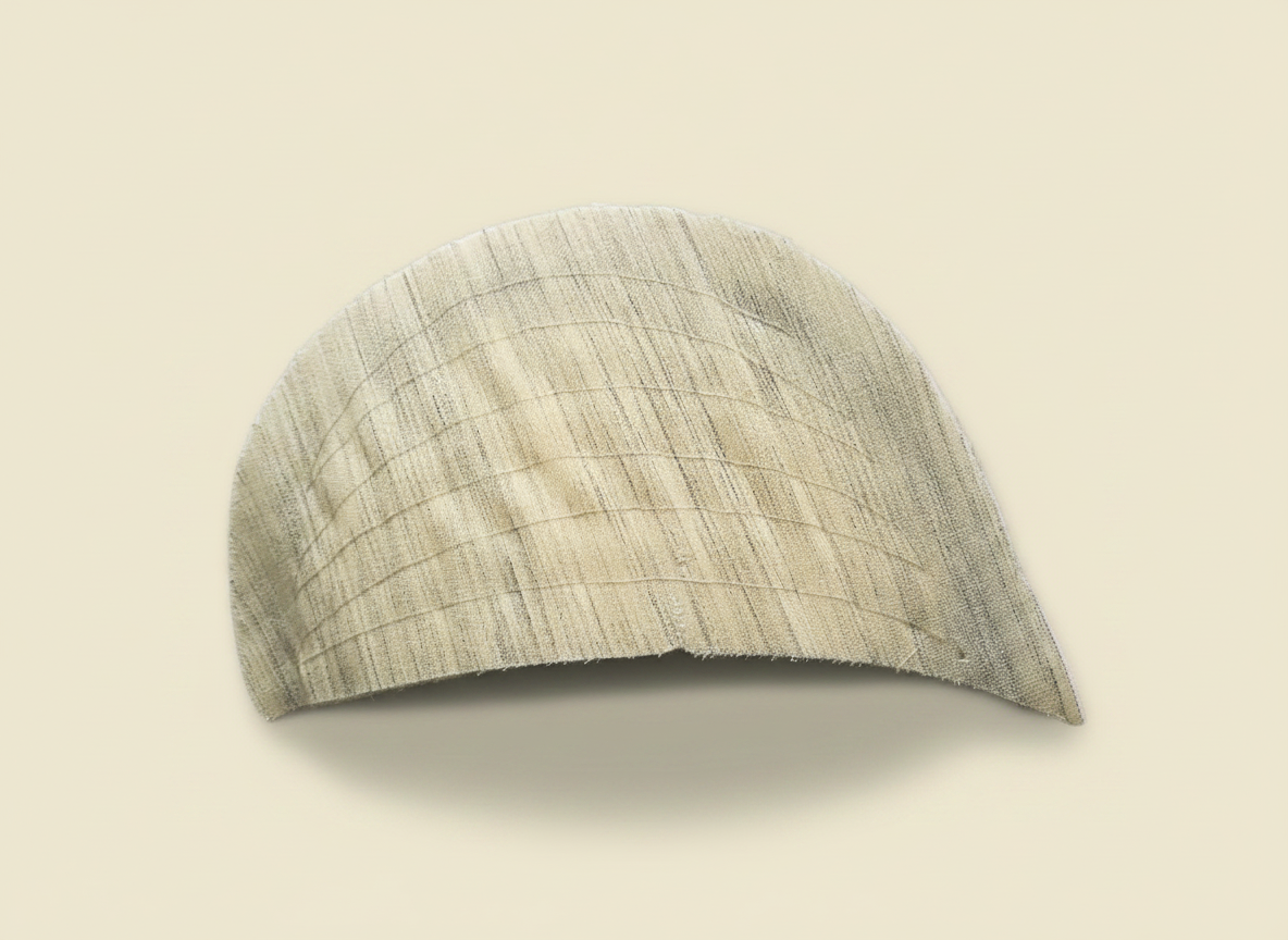 Premium grade shoulder pad for coat with curved layered construction — Front view
