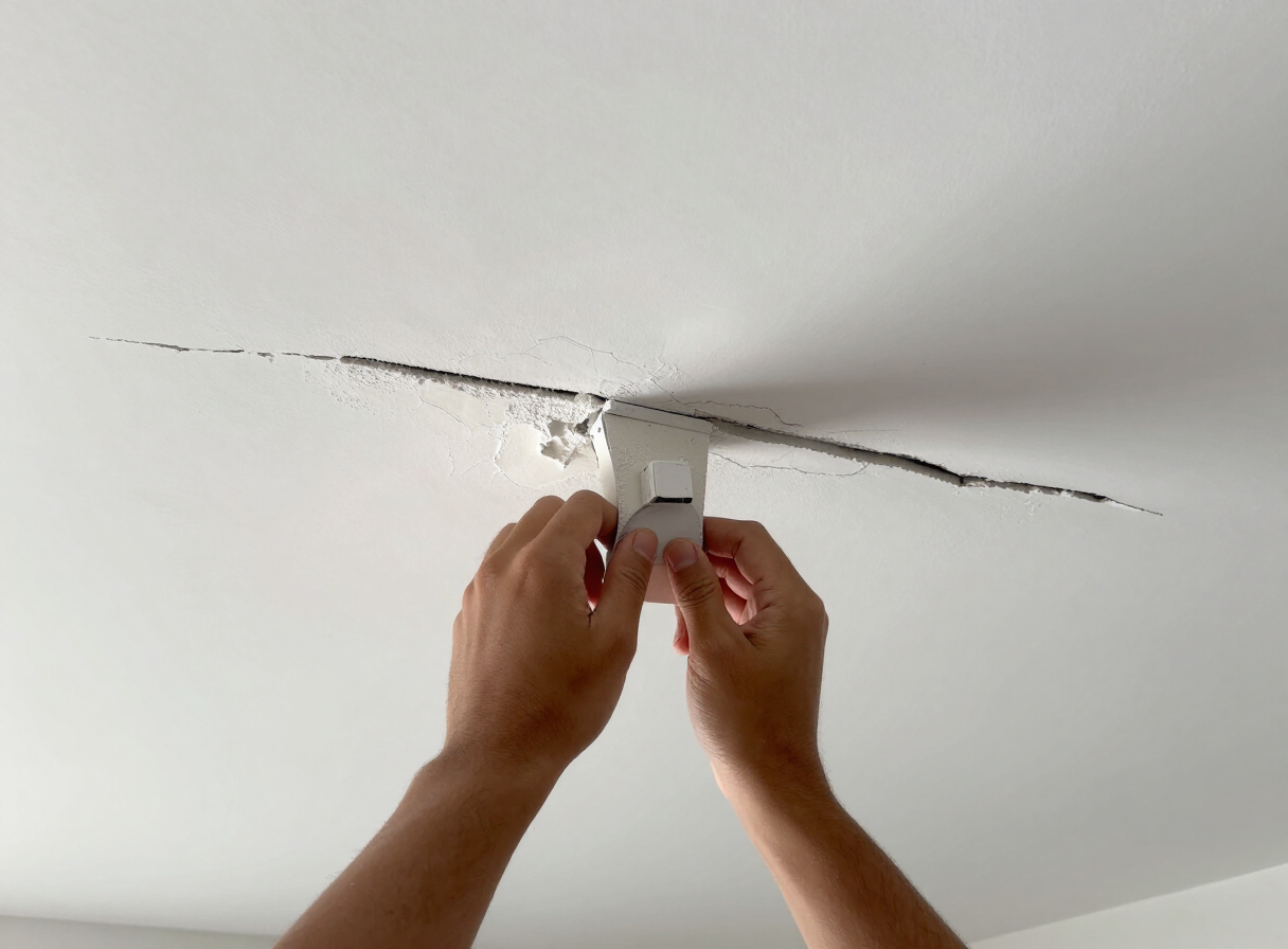 Repaired ceiling crack in a West New York NJ apartment after priming and repainting