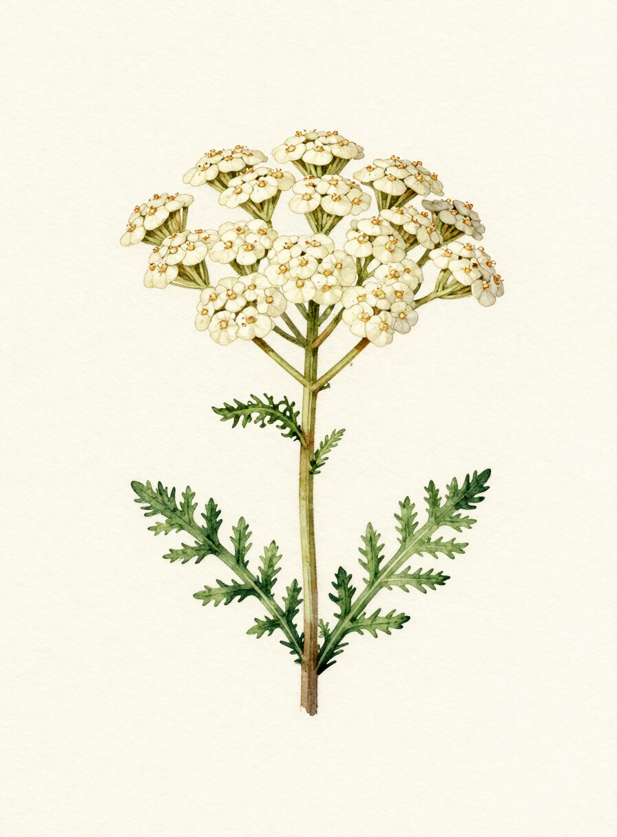 Watercolor painting of a cream Yarrow
