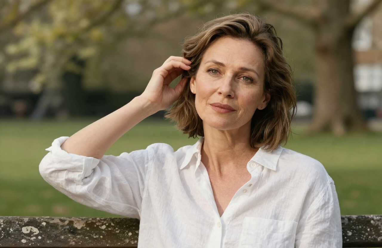 A woman enjoying a quiet moment outdoors in soft sunlight