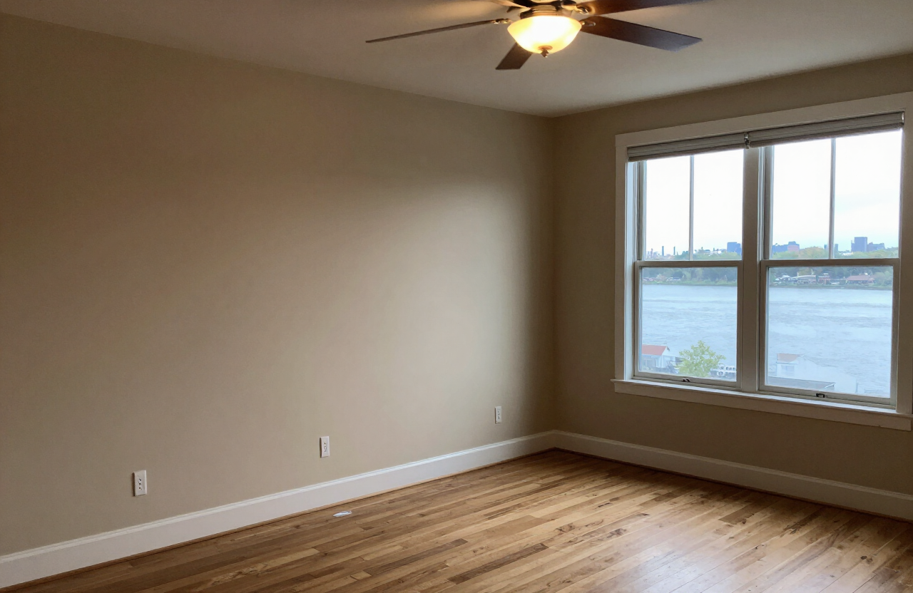 Boulevard East condo living room before painting in Weehawken NJ