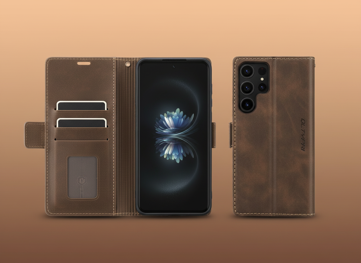 QLTYPRI Leather Flip Wallet Case in Brown