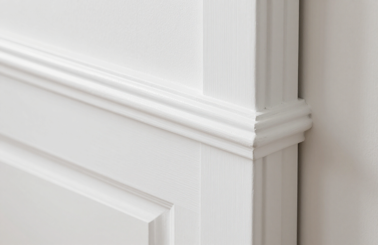 Freshly hand-painted white baseboard trim and door frame in a West New York NJ condo