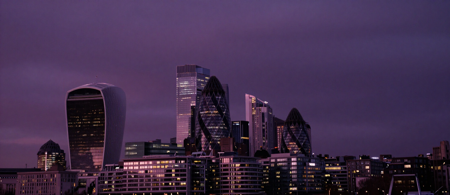 The City of London financial district at dusk