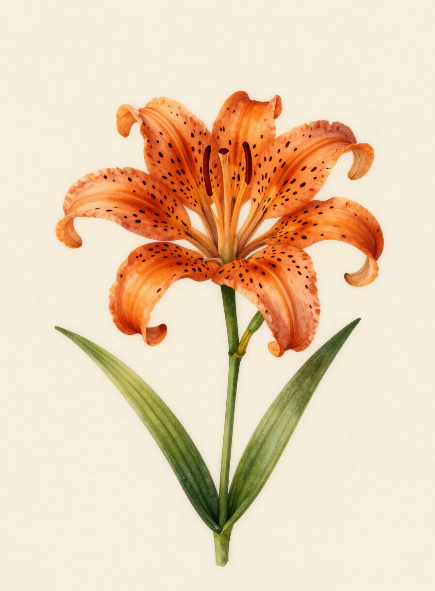 Watercolor painting of a orange Tiger Lily