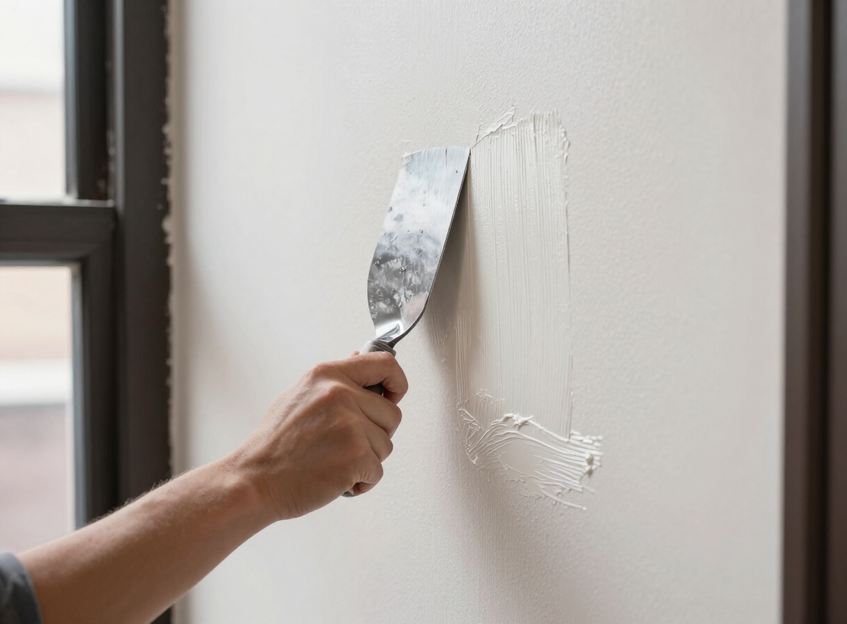Skim coating application on an uneven plaster wall in a Hoboken NJ brownstone