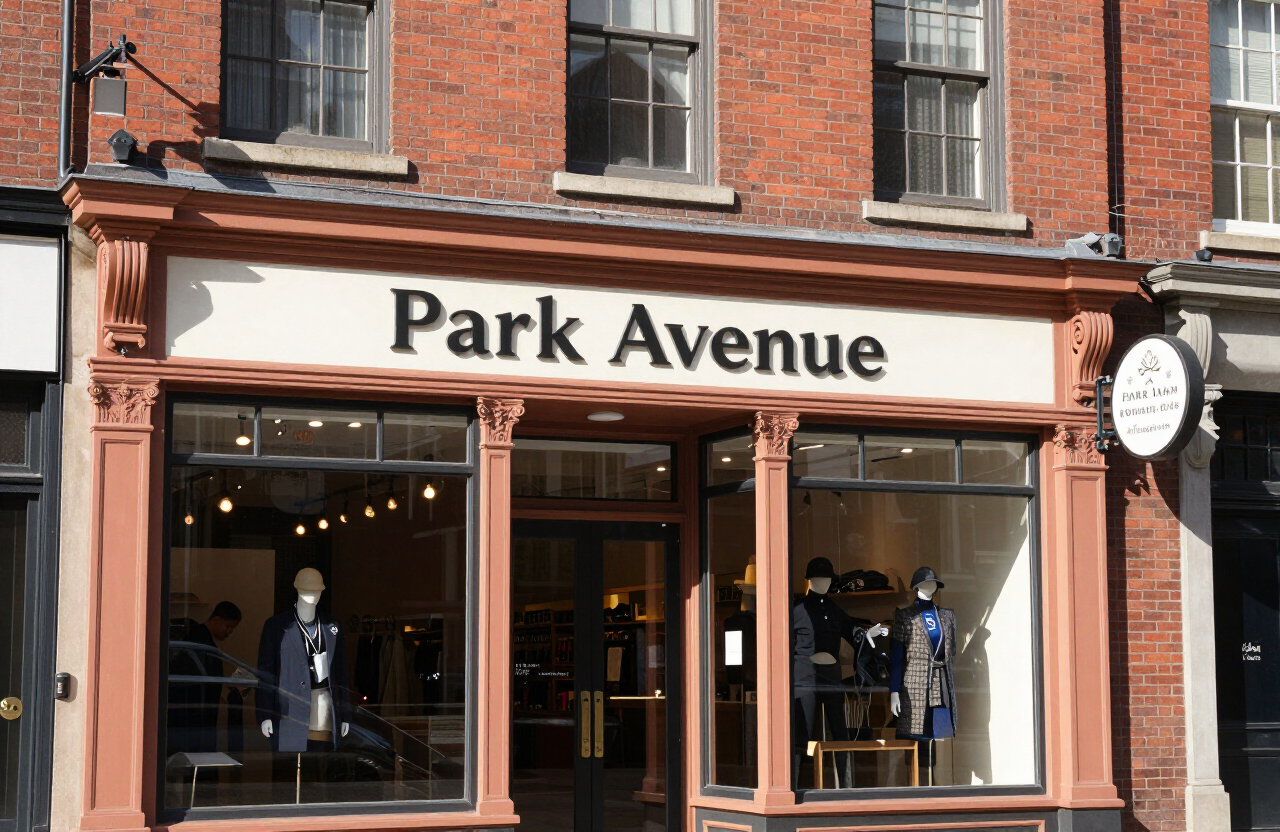 Storefront color detail and branding on a Park Avenue business in Rutherford NJ