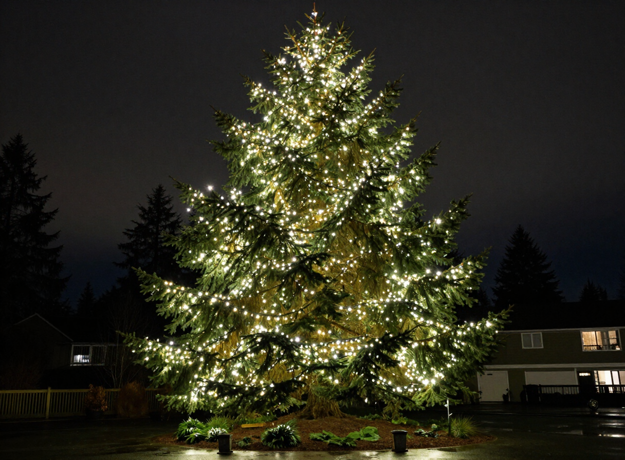 Fleetwood Surrey Christmas lights with household soffit lighting and yuletide seasonal decorating.