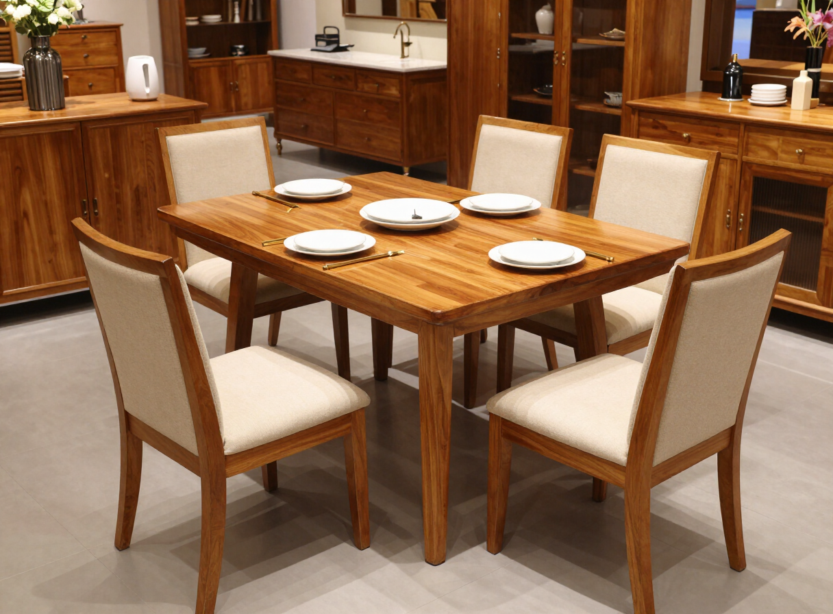 Six-seater Sagwan teakwood dining set