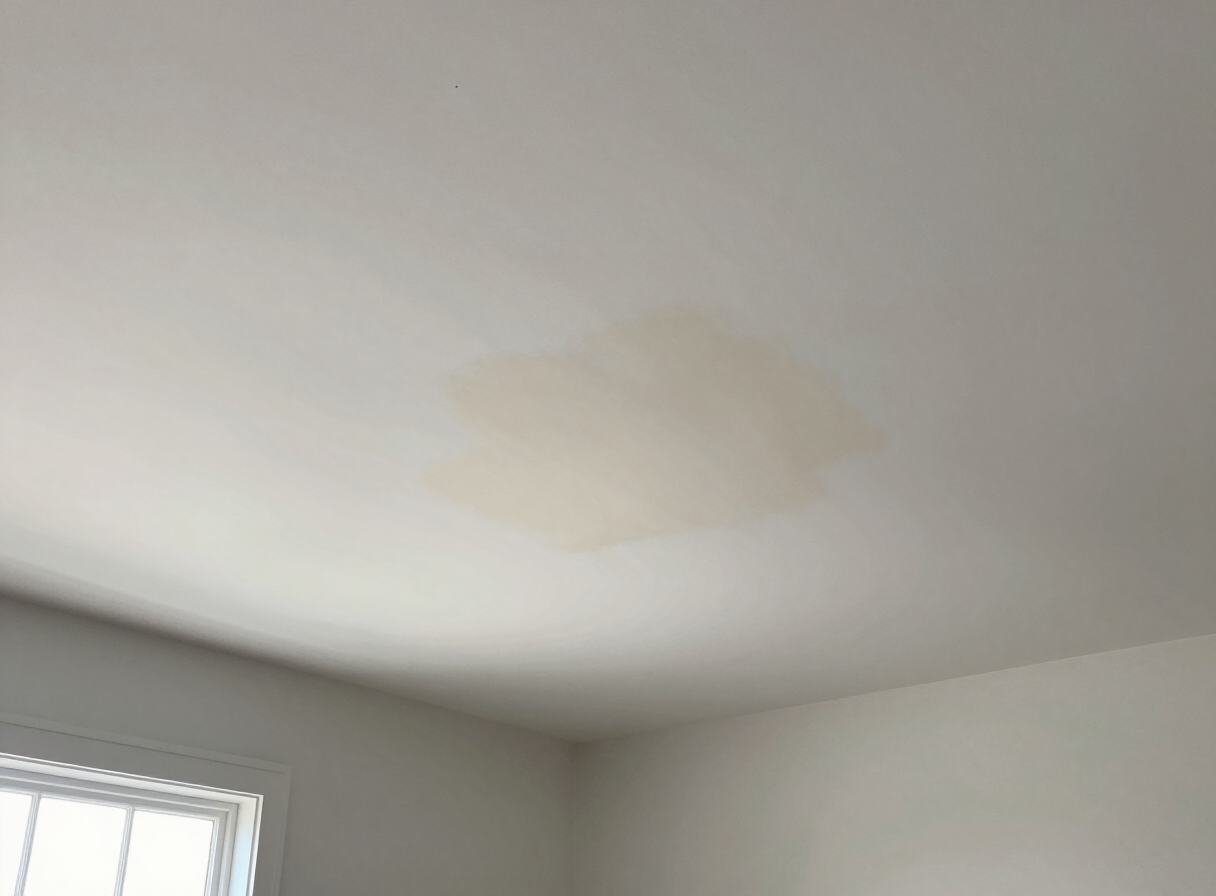 Before and after water damage repair on a Hoboken NJ ceiling