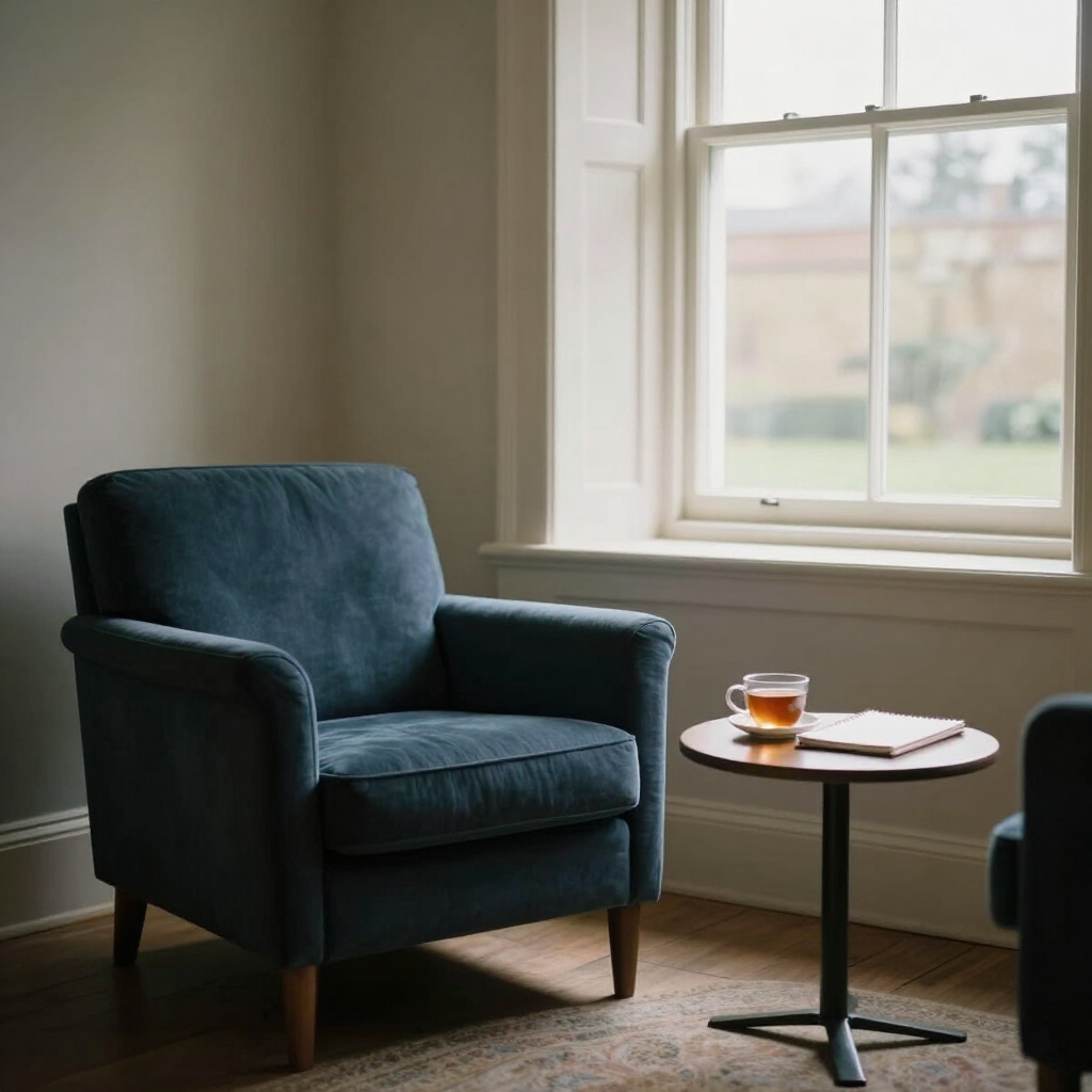 Calm counselling room prepared for a check-in session