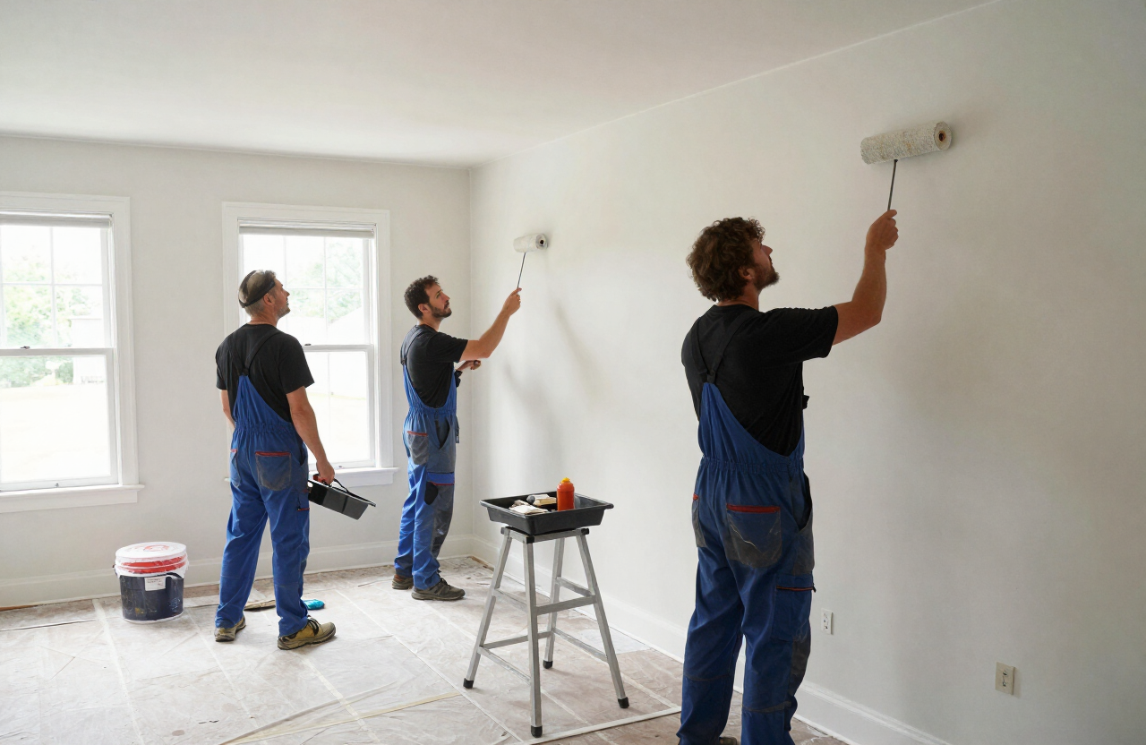 Professional interior painting crew at work in a Wood-Ridge NJ home