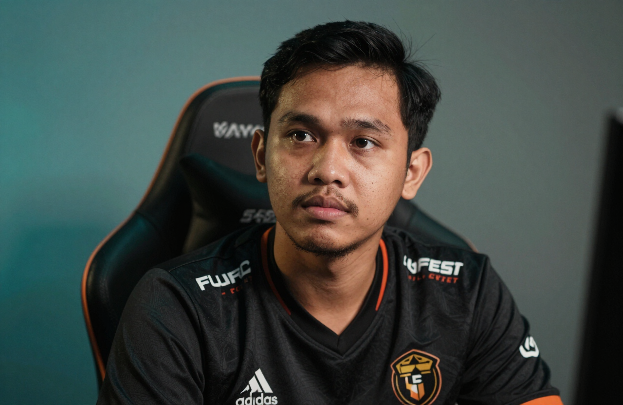 Indonesian esports competitor in a black jersey in a Jakarta studio