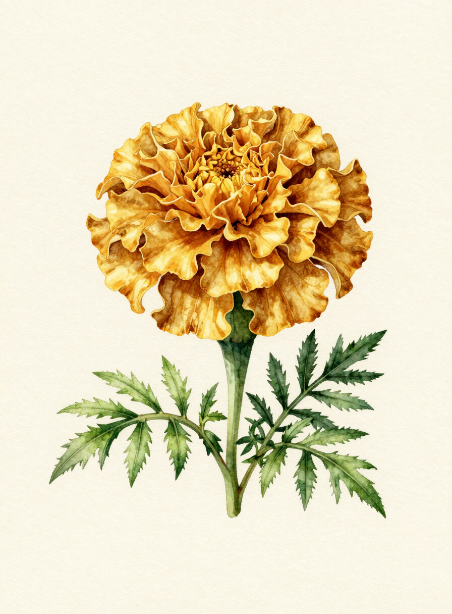 Watercolor painting of a gold Marigold