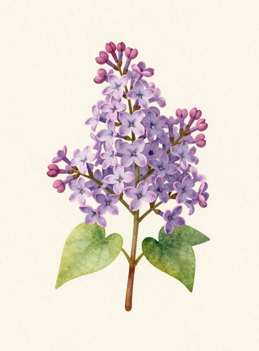 Watercolor painting of a lavender Lilac