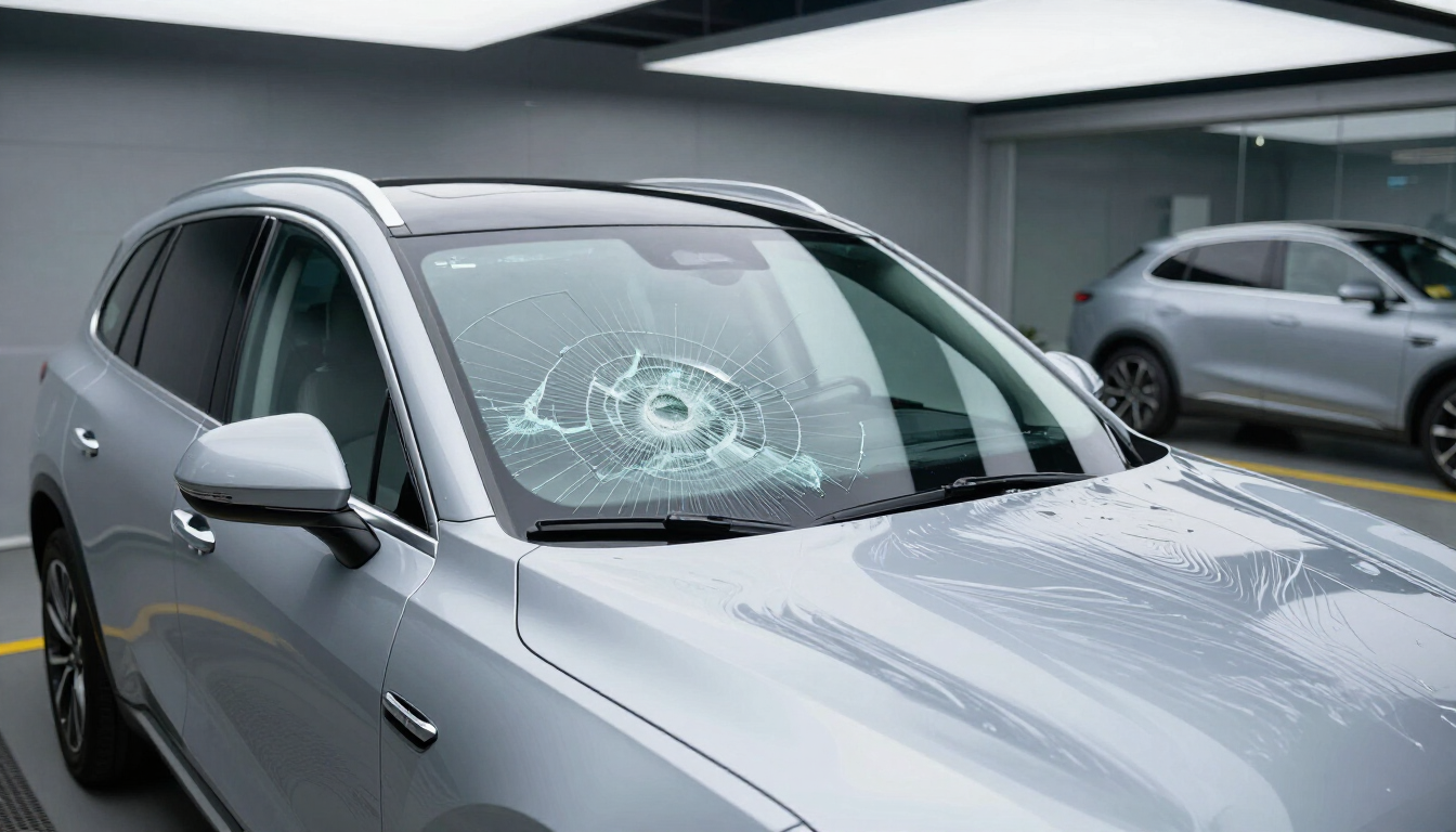 Professional auto glass technician replacing a cracked windshield — same-day mobile service