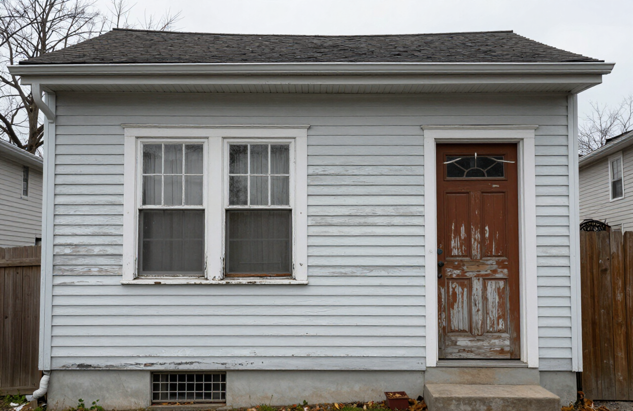 Secaucus townhome before exterior painting with faded chalky siding
