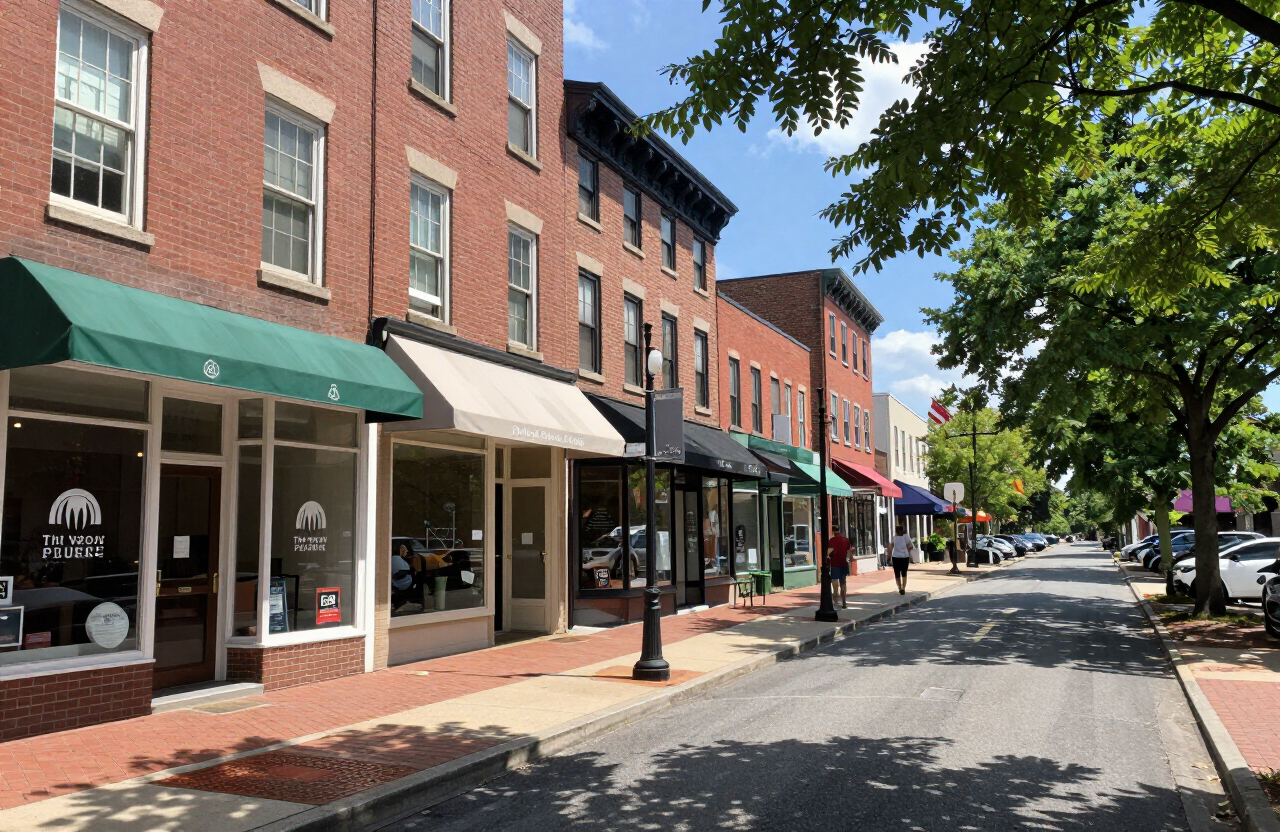 Park Avenue street view in downtown Rutherford NJ with well-maintained storefronts