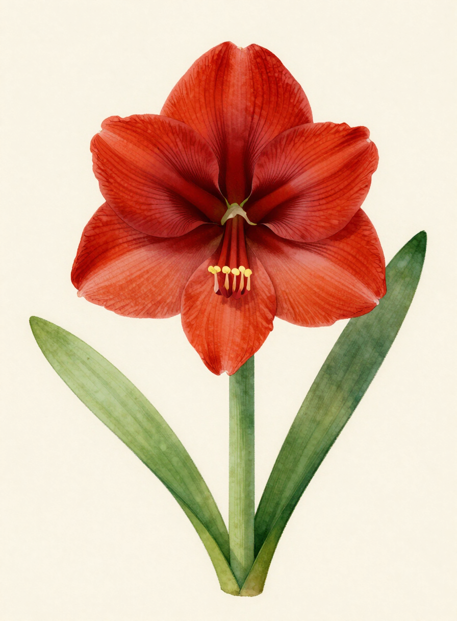 Watercolor painting of a red Amaryllis