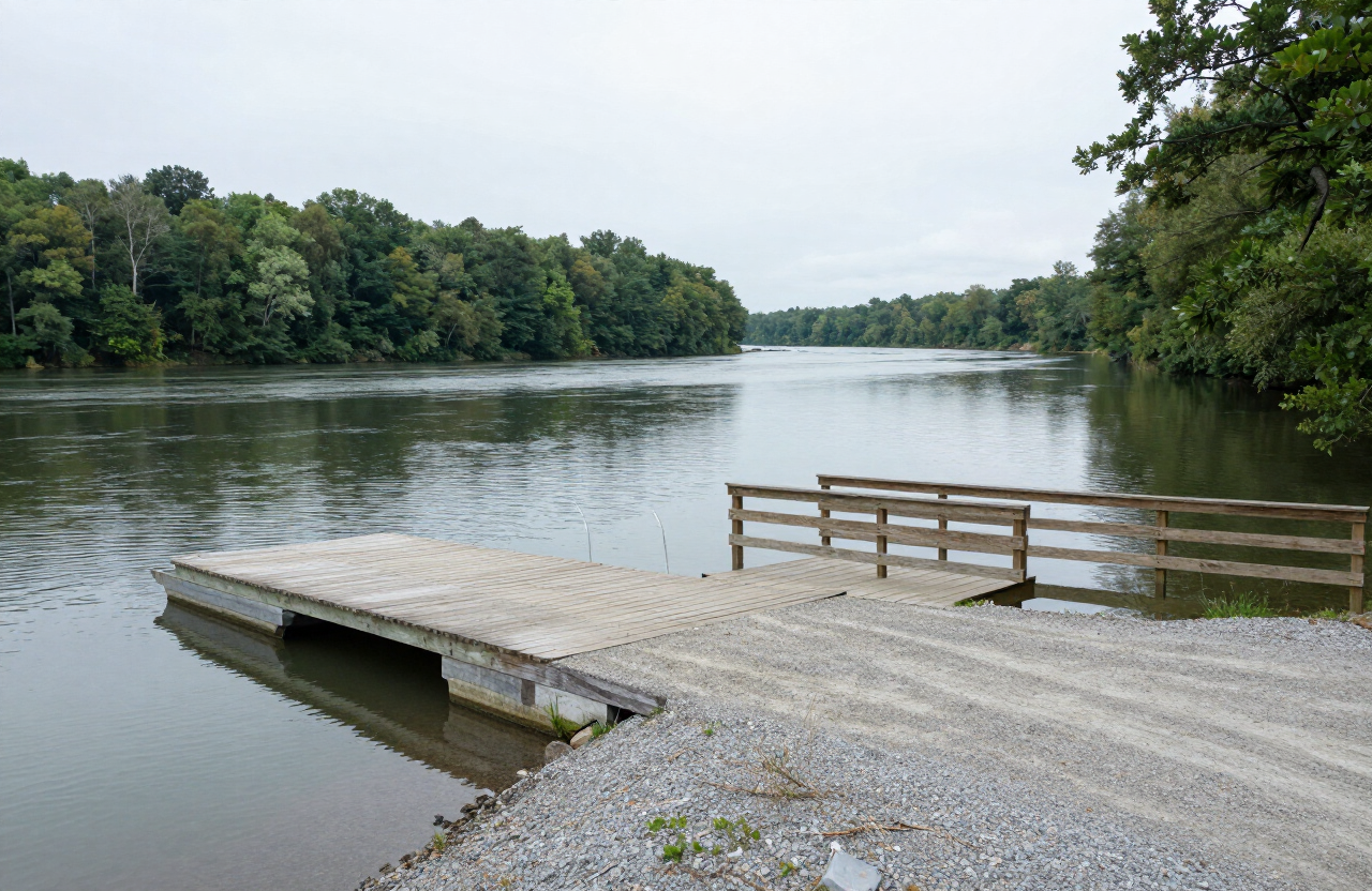 Rampa de botes y punto de acceso al río en el New River en Foster Falls, Virginia