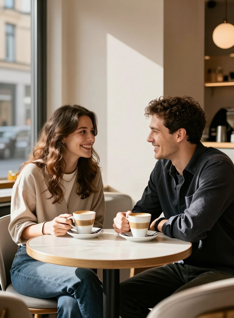 Ein Paar genießt einen besonderen Moment bei Kaffee