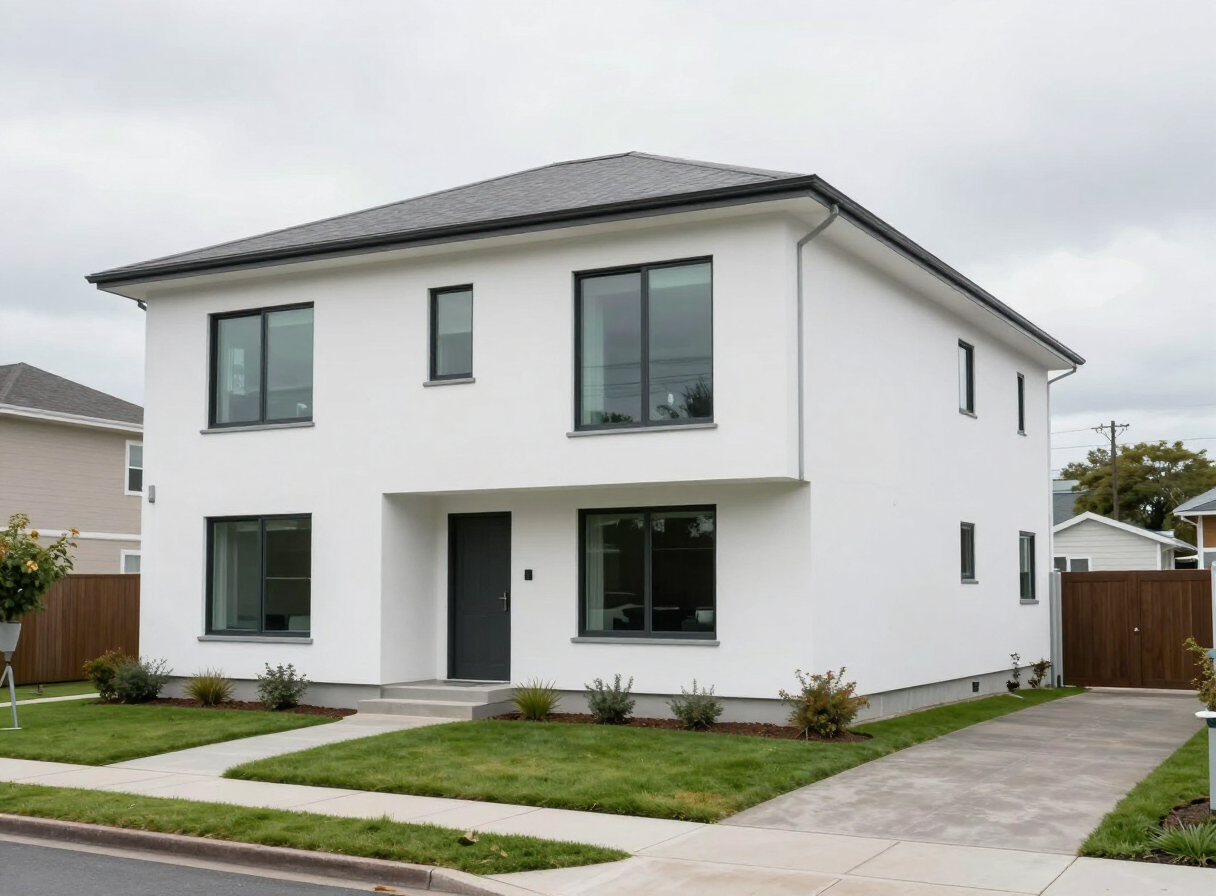 White contemporary home after exterior painting