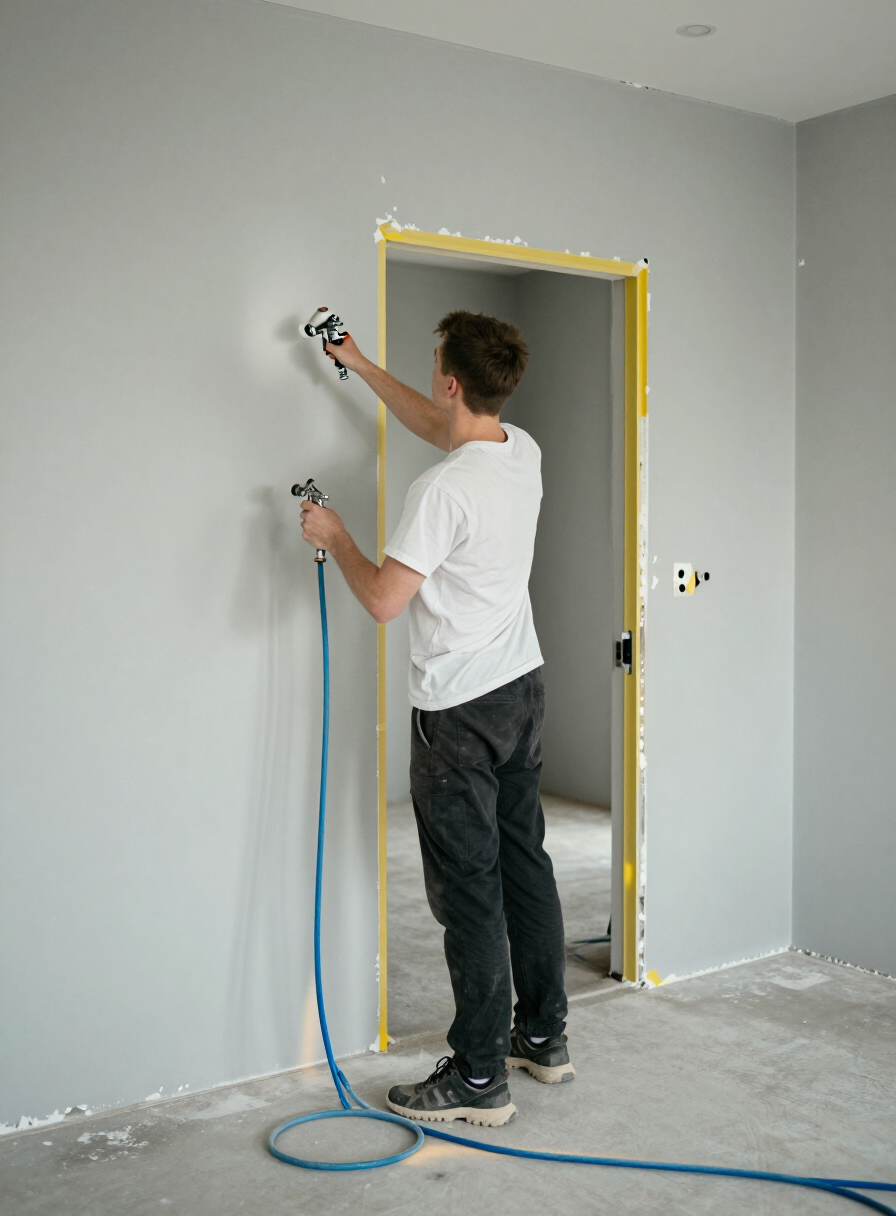 On-site painter applying spray paint with care