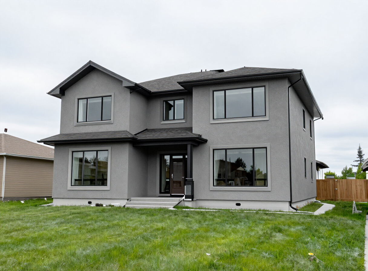 Modern gray house with a fresh exterior finish