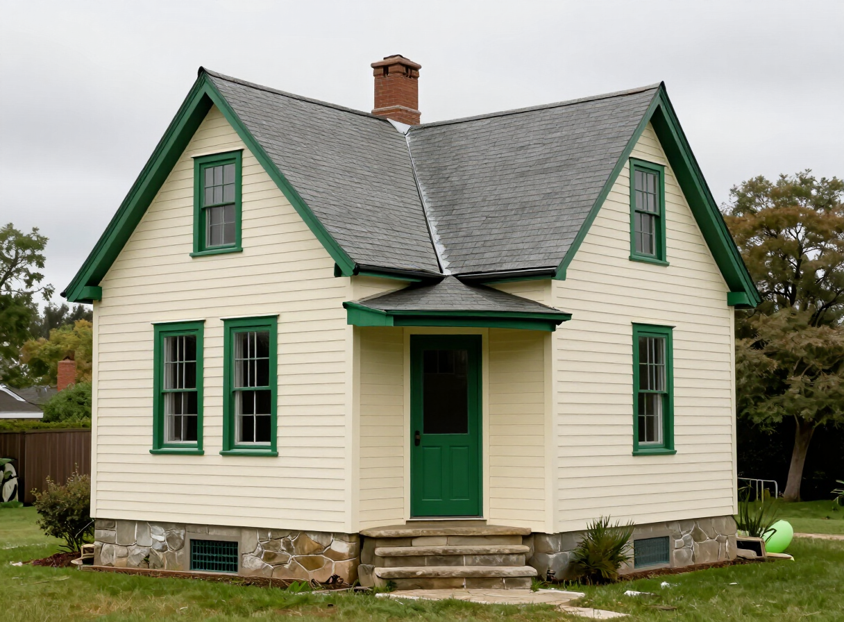 Cottage prepared with tape before exterior painting