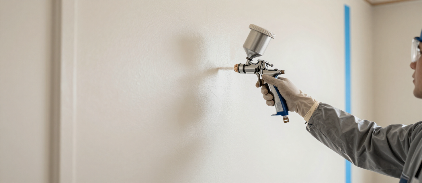 Precision spray painting of a wall