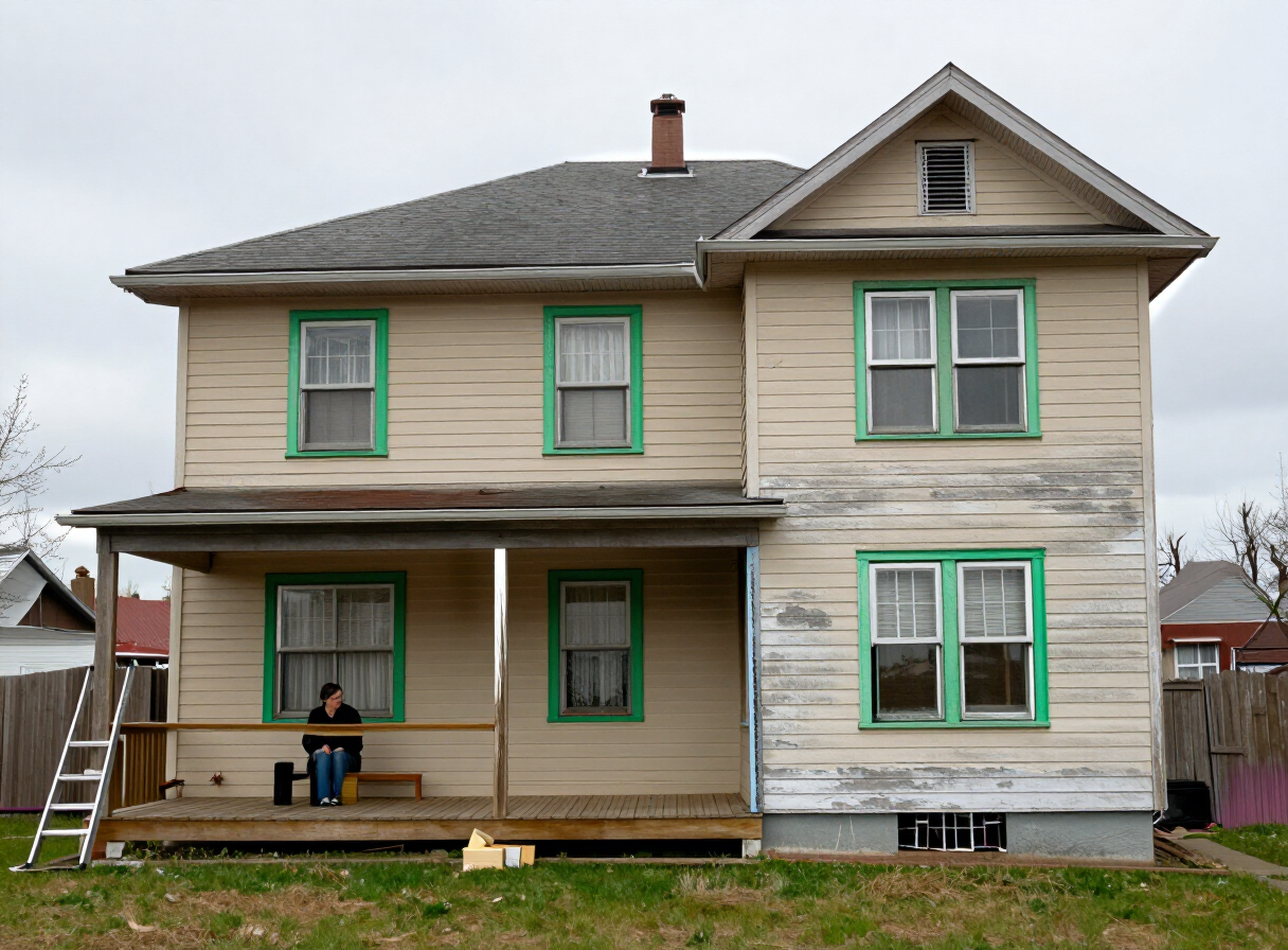 Older house prepared for an exterior repaint