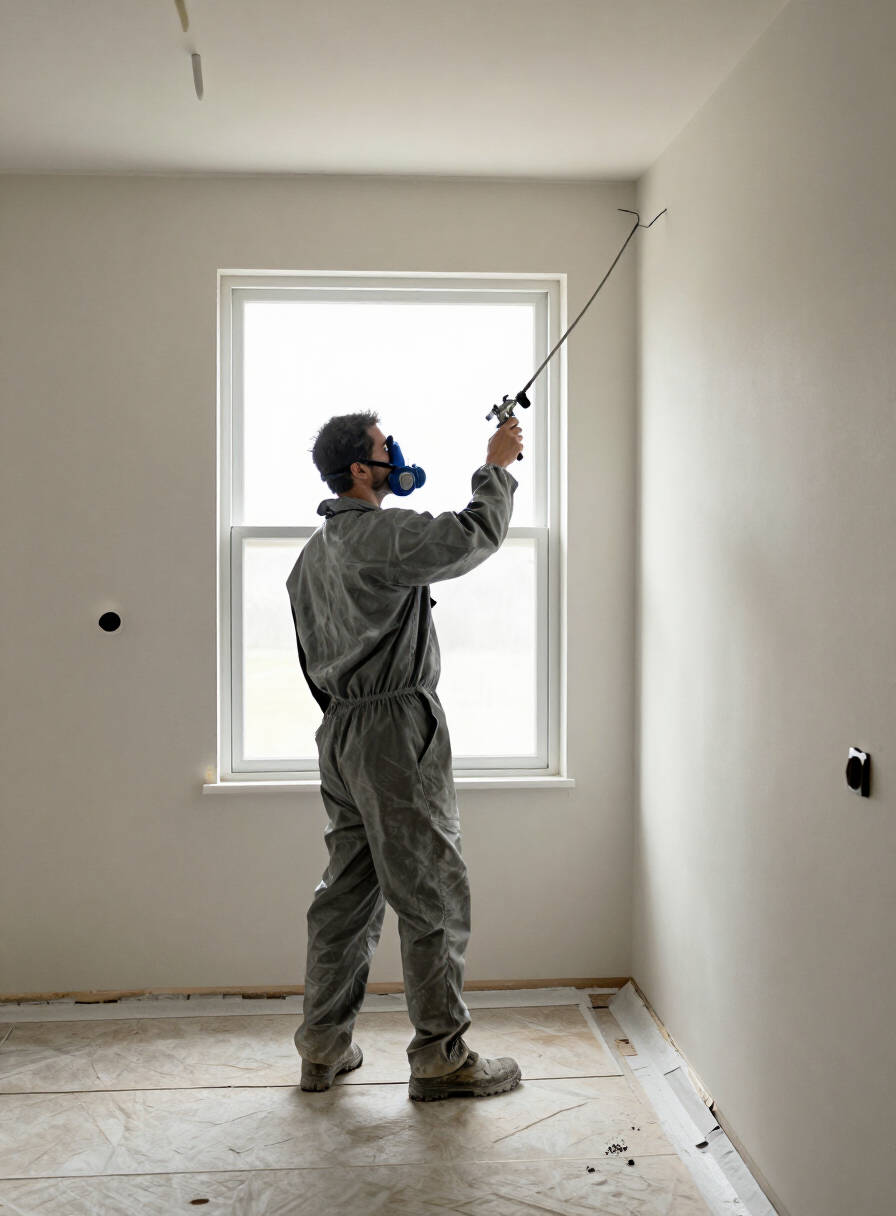 Painter applying a precise finish to interior walls