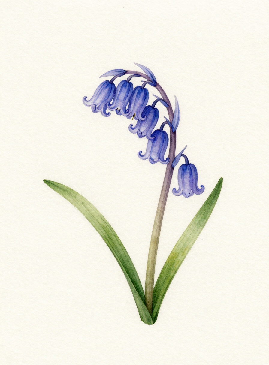 Watercolor painting of a blue Bluebell