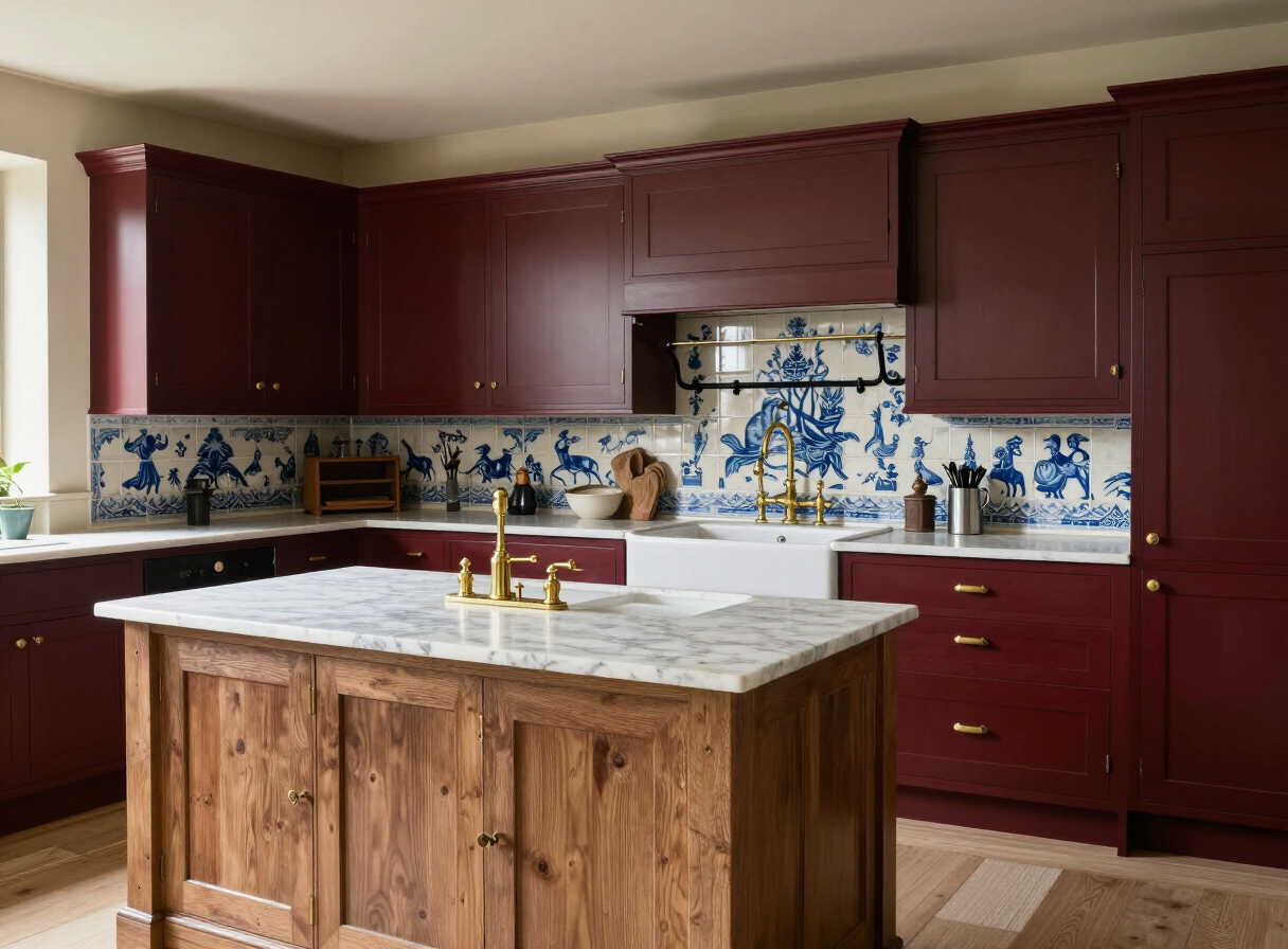 Burgundy & Delft — Kitchen by HS Kitchens Studio, Cotswolds