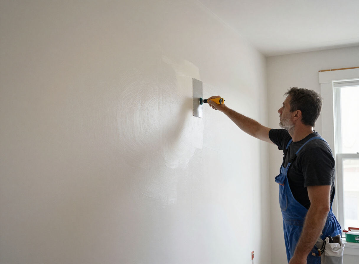 Skim coating in progress on a wall in an older Weehawken NJ home