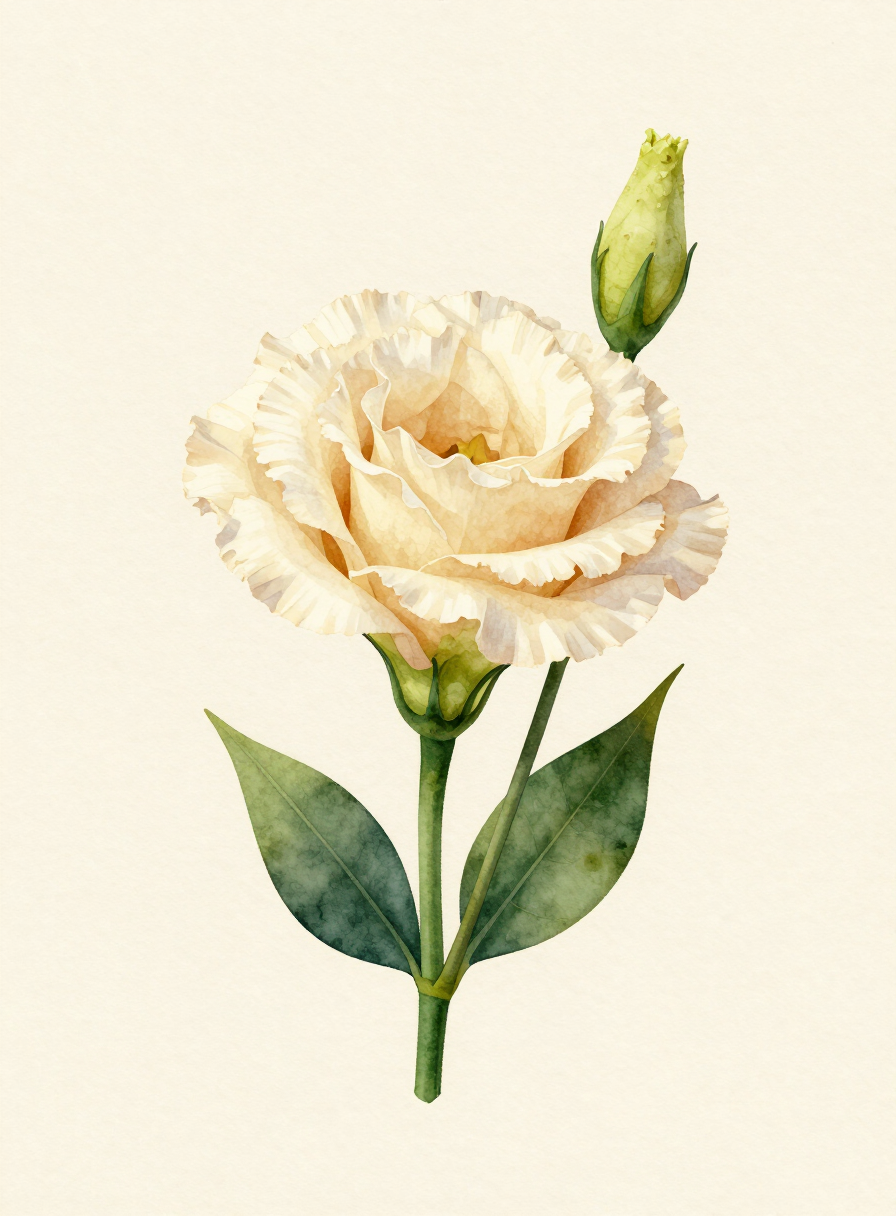 Watercolor painting of a cream Lisianthus