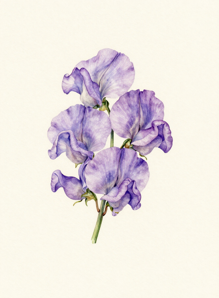 Watercolor painting of a lilac Sweet Pea