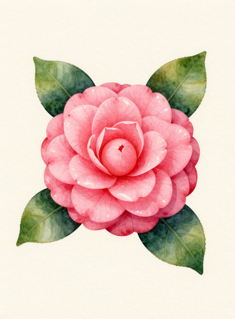 Watercolor painting of a pink Camellia
