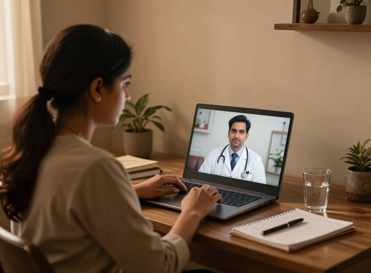 A patient speaking with the doctor over a video call from home