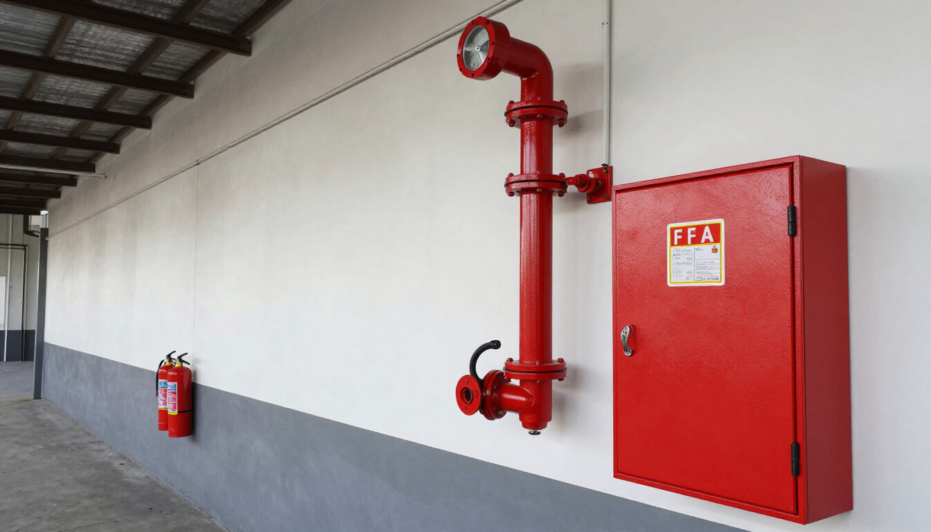 Sistema de sprinklers e hidrante industrial instalados em galpão de indústria