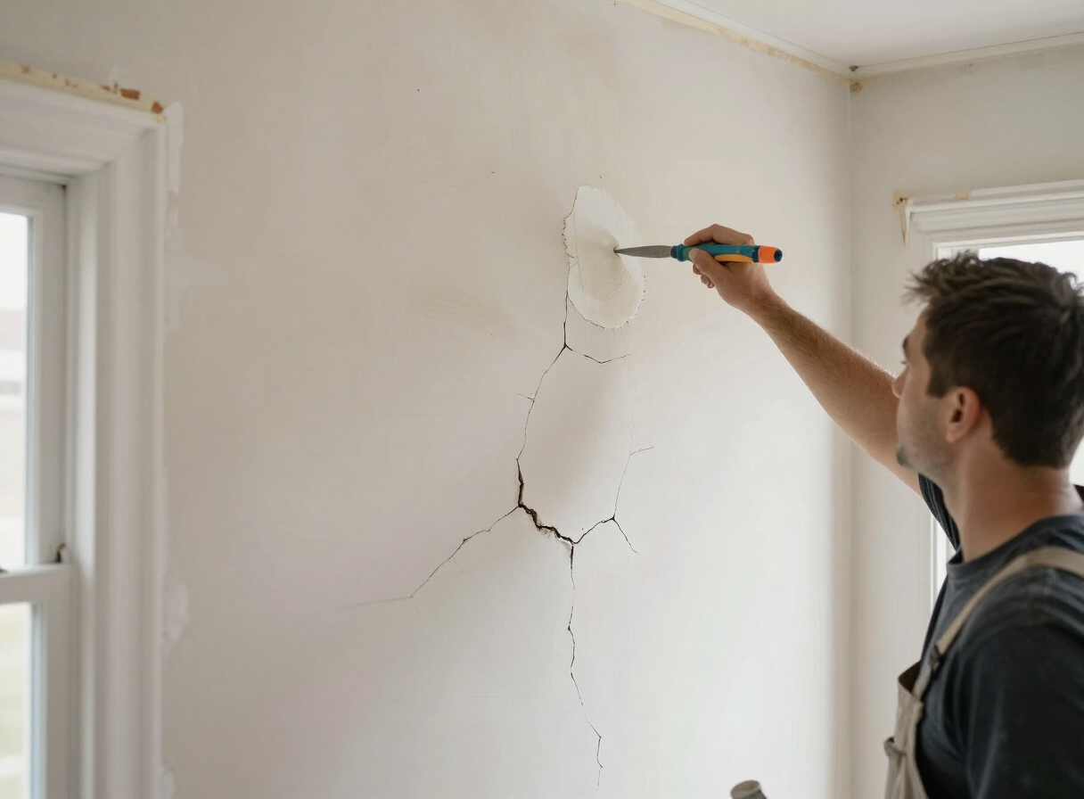 Plaster wall repair in progress in an older Wood-Ridge, NJ home