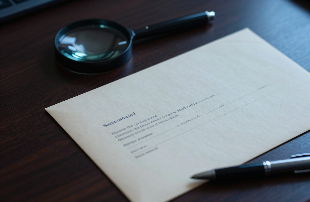 Legal documents and magnifying glass on a desk