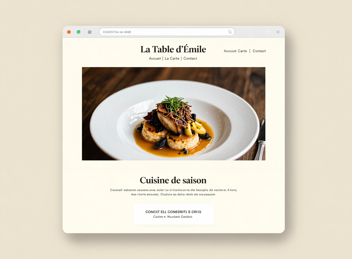 Page d’accueil du site du restaurant sur ordinateur