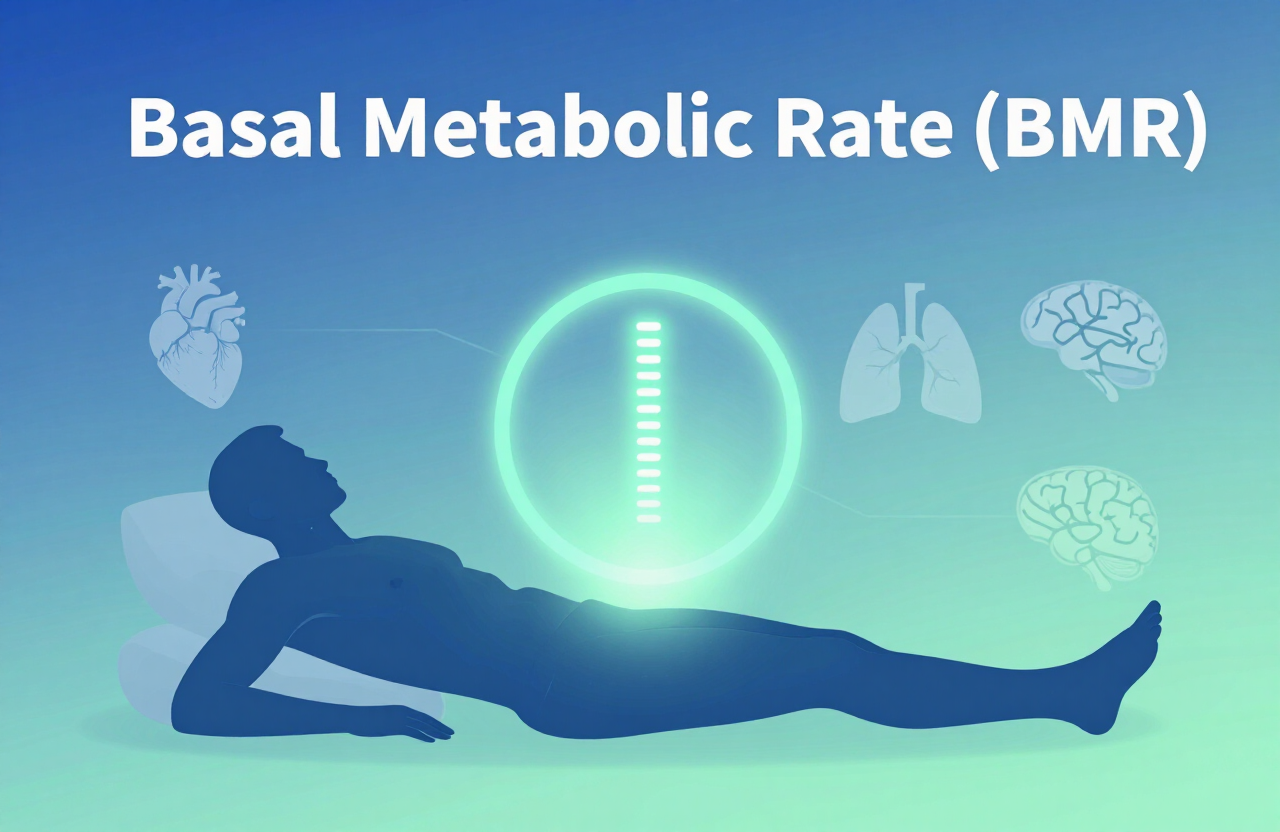 Illustration of Basal Metabolic Rate showing a resting human figure with an energy meter and organ icons