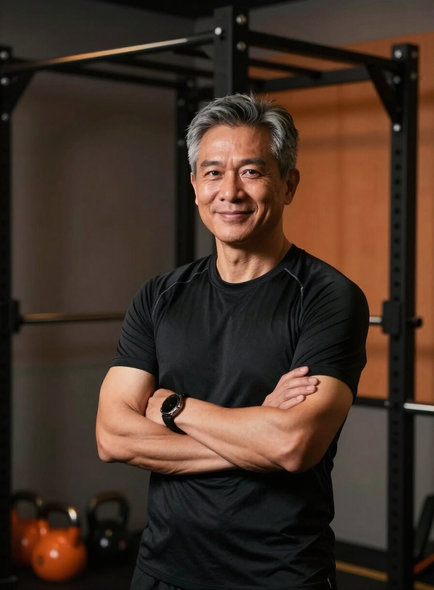 Salleh, 54-year-old personal trainer, in his home gym
