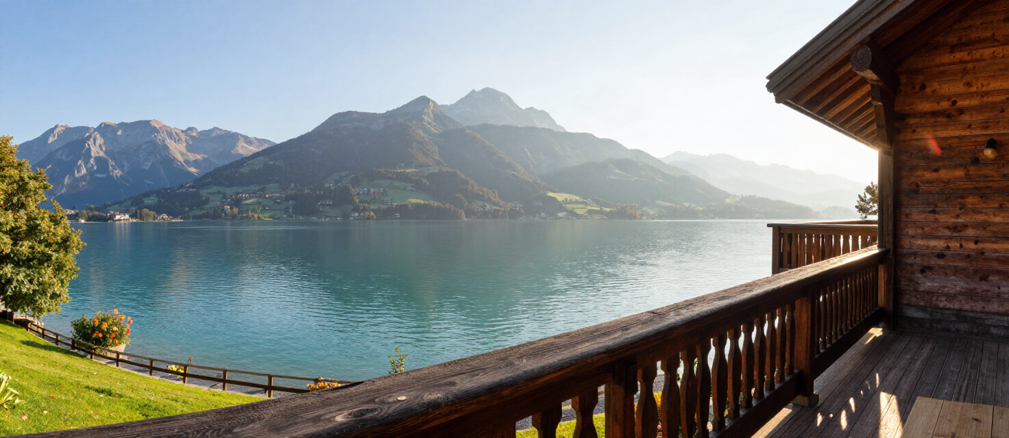 Vue panoramique sur le lac d'Annecy et les montagnes de Haute-Savoie
