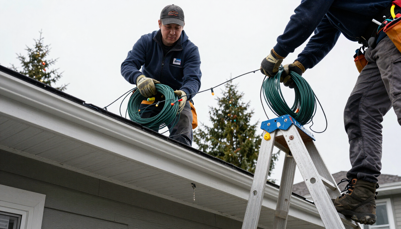 Christmas light removal crew in Surrey with expert takedown service and safe storage after the yuletide season.