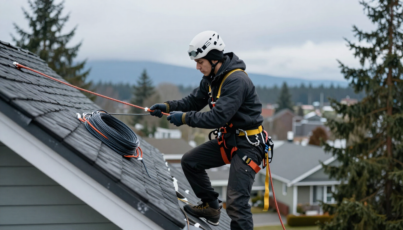 Rooftop Christmas light mounting in Surrey with skilled seasonal lighting technicians and safe setup service.