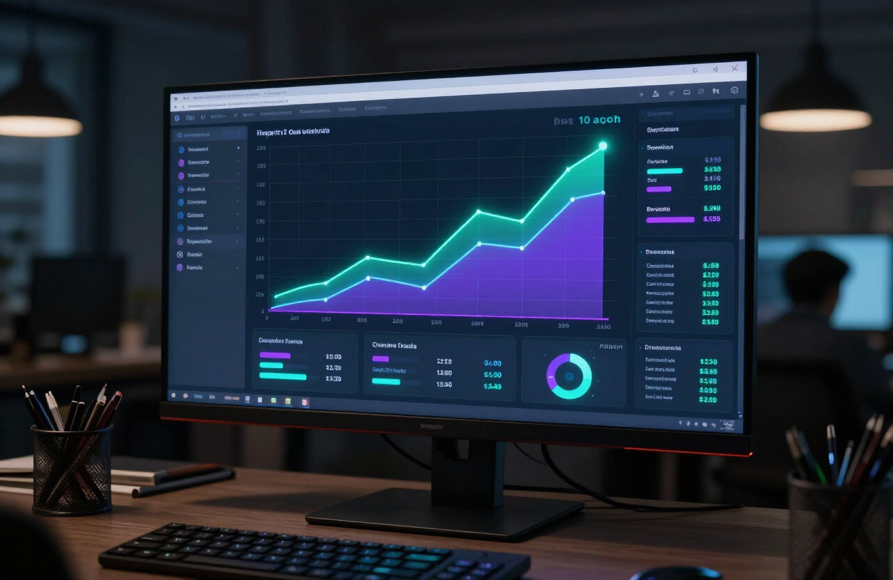 Website performance optimization dashboard showing fast load times and metrics