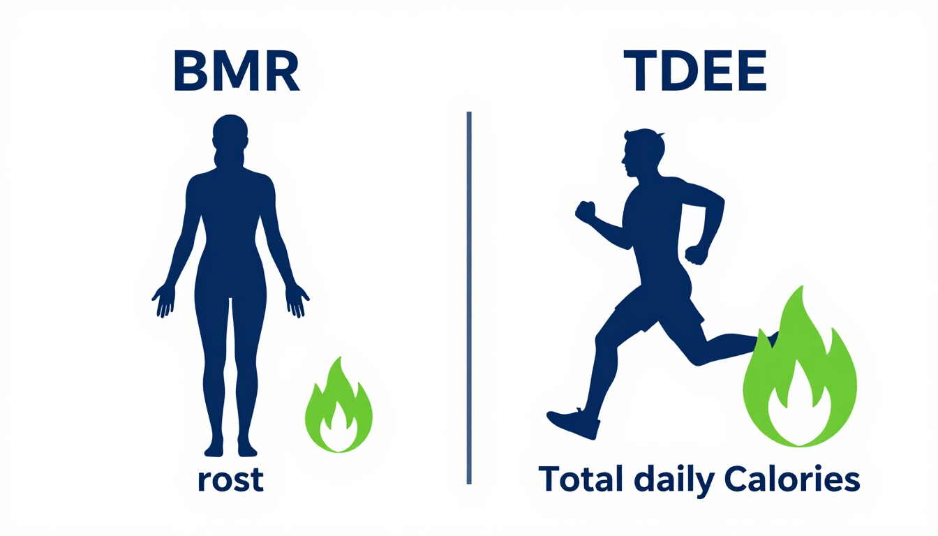 Diagram comparing BMR (calories burned at rest) with TDEE (total daily calories including activity)